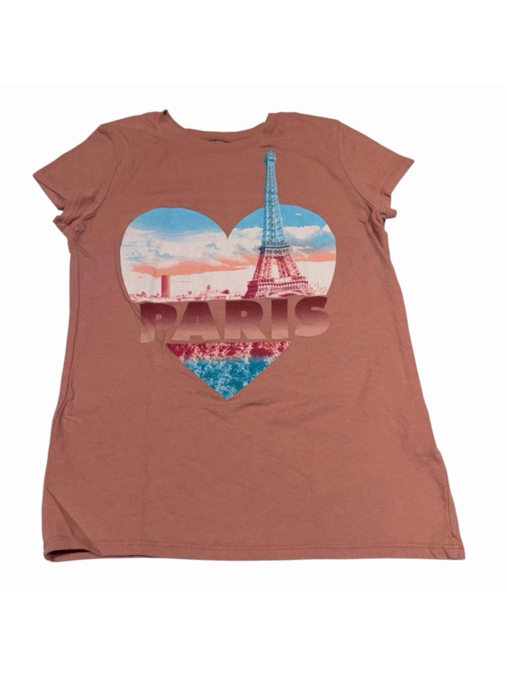 Girls The Place Paris Eiffel Tower Heart Graphic T Shirt Pink Short Sleeve M 7/8